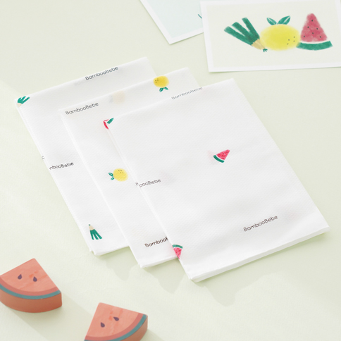Bamboo Signature Embossed Handkerchief_Yummy Veggie 6pcs