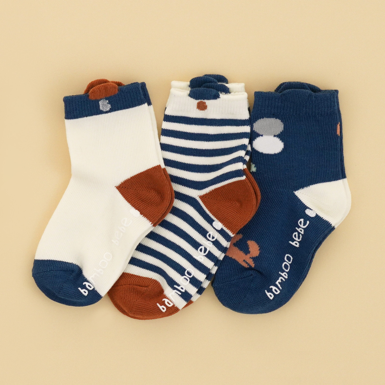 Bamboo Go Baby Non-Slip Socks(Peony Navy)